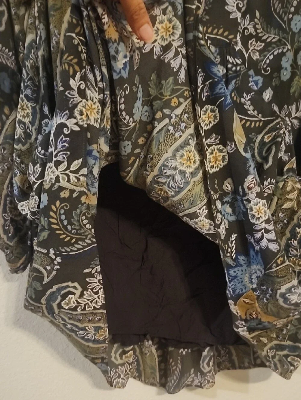 Free People Black Paisley Mini Dress with Blue & Olive Floral Motif